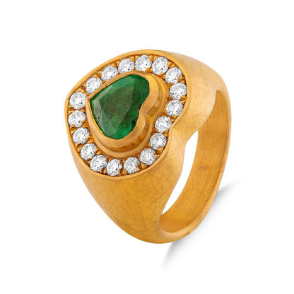 Heart Cut Emerald Ring with Diamond Halo