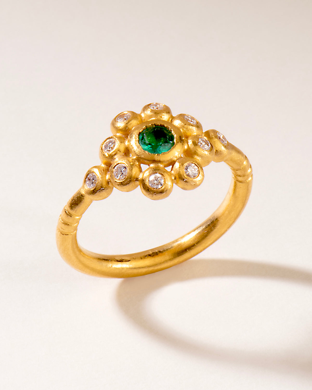 Emerald & Diamond Floret Ring