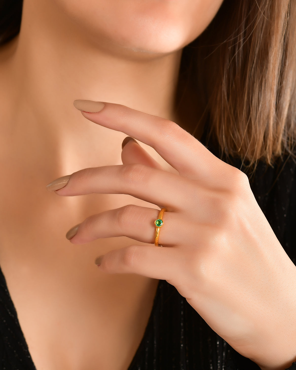 Emerald Solitaire Band Ring